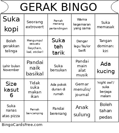GERAK Bingo Card