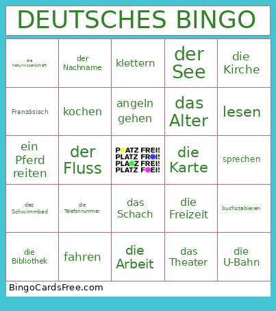 German 1 Exam Review Bingo