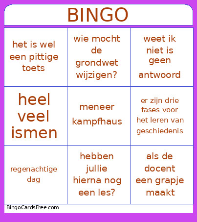 Geschiedenis O Bingo Card
