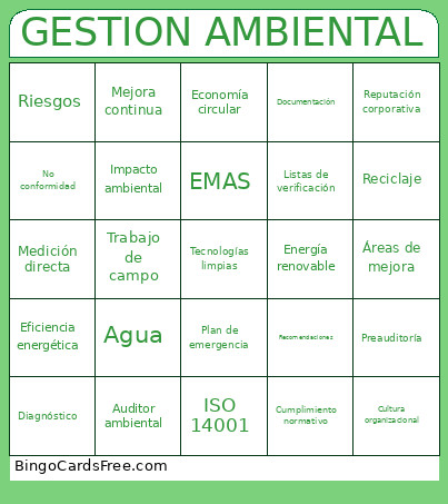 GESTION AMBIENTAL Bingo Card