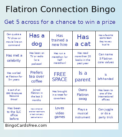 Get 5 Across For A Chance To Win A Prize Bingo Card