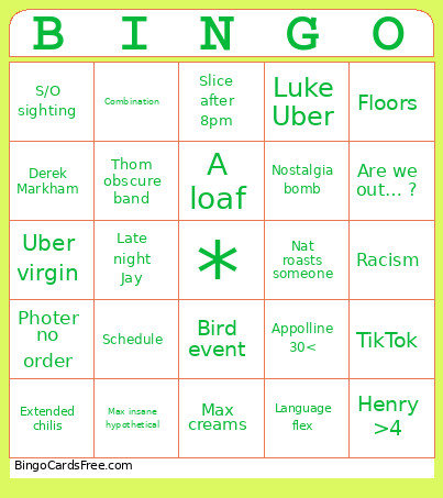 Get Fucked Bingo Card