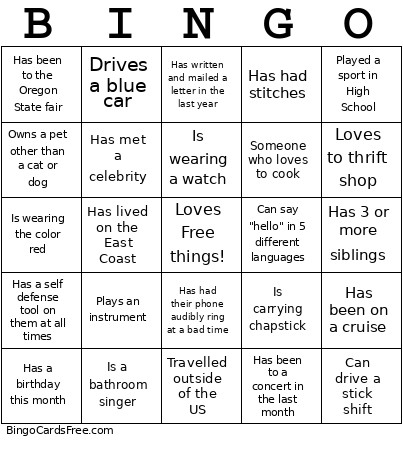 Get To Know Bingo Card