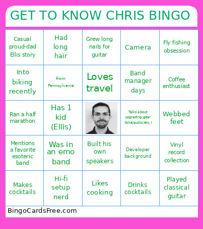 GET TO KNOW CHRIS Bingo Card