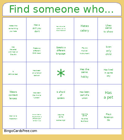 Get To Know Each Other Bingo Card