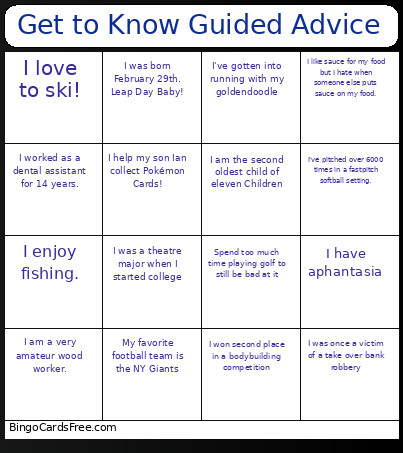 Get To Know Guided Advice West Bingo Card