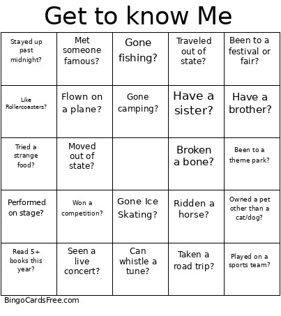 Get To Know Me Bingo Card