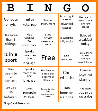 Get To Know NHS Bingo Card