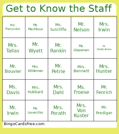 Get To Know The Staff Bingo Card