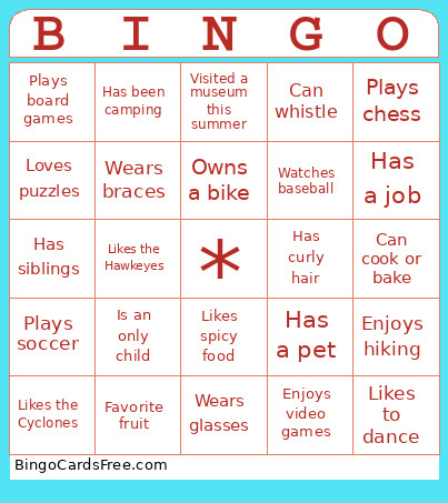 Get To Know You Bingo Card