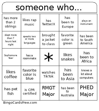 Get To Know You Bingo Card