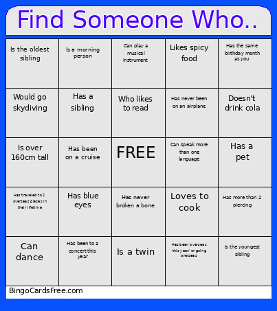 Get To Know You.... Bingo Card