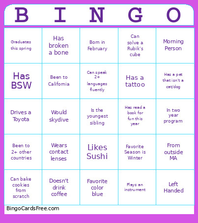 Get To Know You Bingo Card