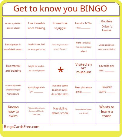 Get to know you BINGO