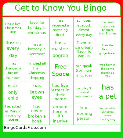 Get To Know You Bingo Card