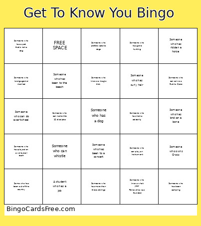 Get To Know You Bingo Card