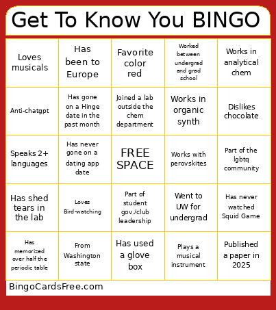 Get To Know You Bingo Card