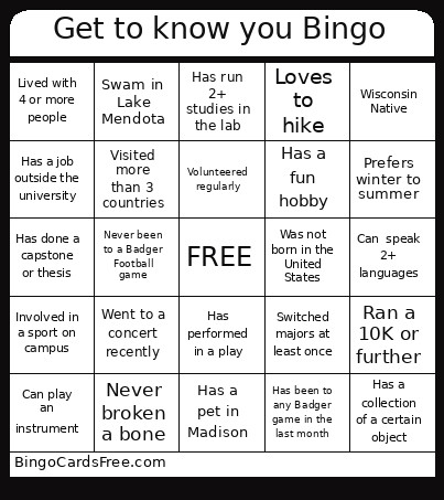 Get To Know You Bingo Card