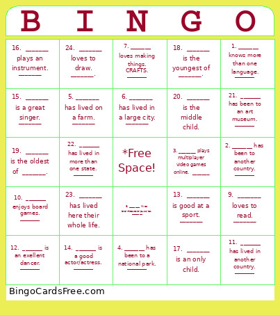 Get To Know You Bingo Card