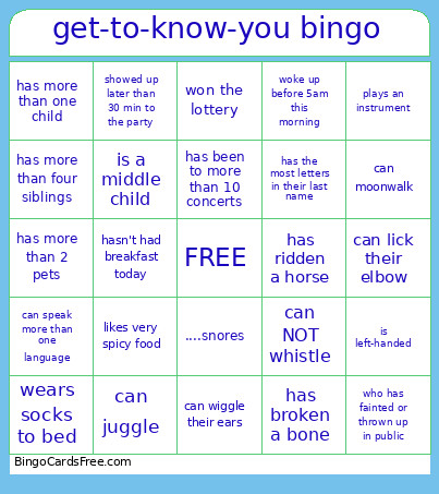 Get-to-know-you Bingo Card