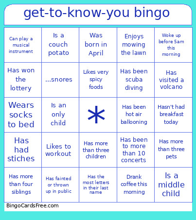 Get-to-know-you Bingo Card
