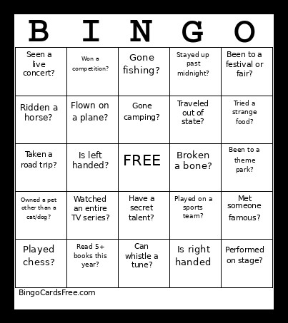 Get To Know You Bingo Card