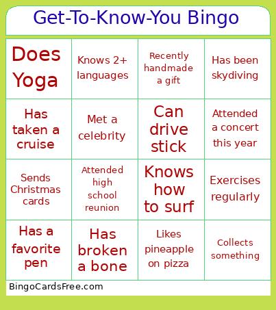 Get-To-Know-You Bingo