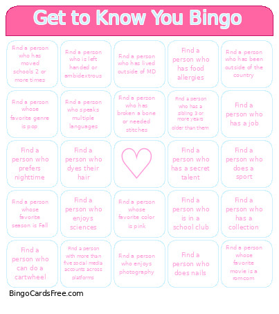 Get to Know You Bingo Cards