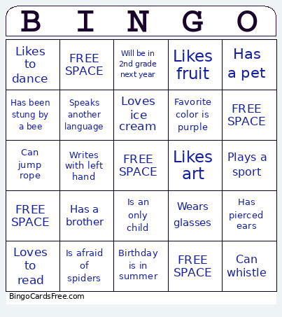 Get To Know You Bingo Card
