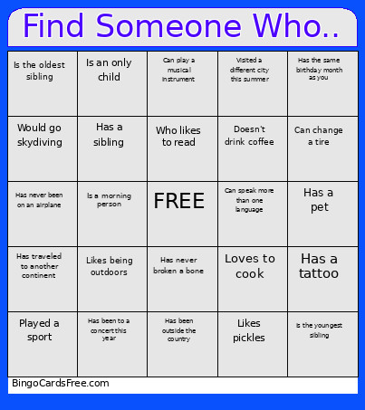 Get To Know You Bingo Card
