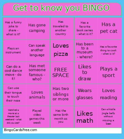 Get To Know You Bingo Card