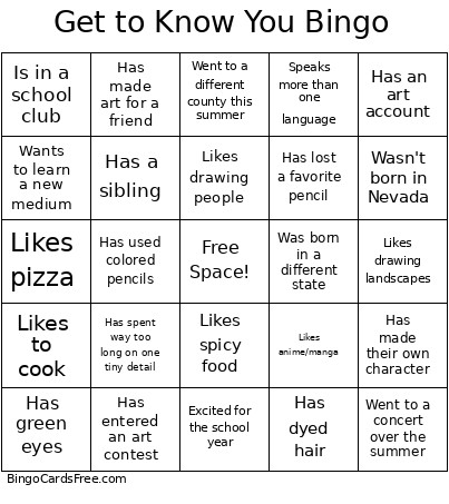 Get To Know You Bingo Card