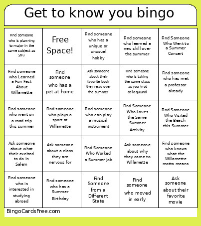 Get To Know You Bingo Card 2