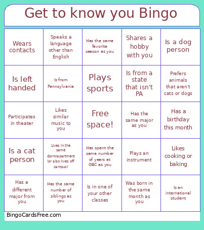 Get To Know You Bingo Card