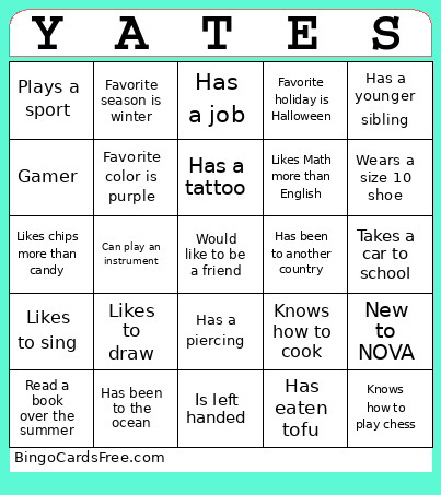 Get To Know Your Class (NOVA) Bingo Card