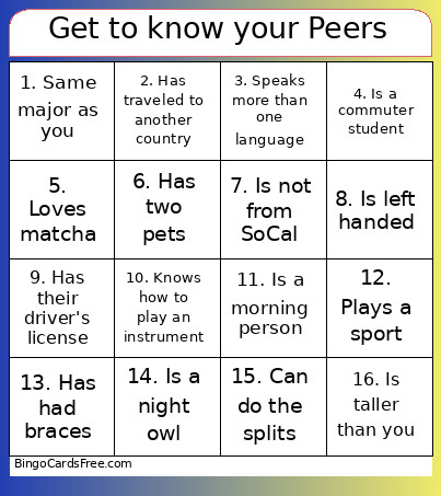 Get To Know Your Classmates Bingo Card
