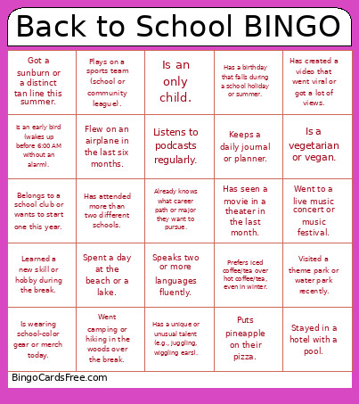 Get Yo Know You Back To School Icebreaker Bingo Card
