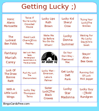 Getting Lucky ;) Bingo Card