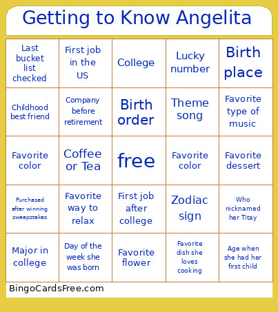 Getting To Know Angelita Bingo Card