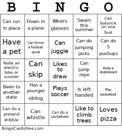 Getting To Know (P.E.) Bingo Card