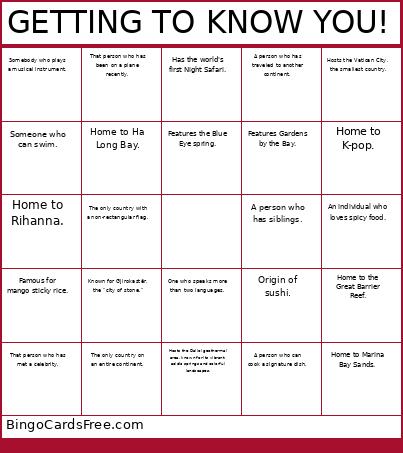 GETTING TO KNOW YOU! Bingo Card