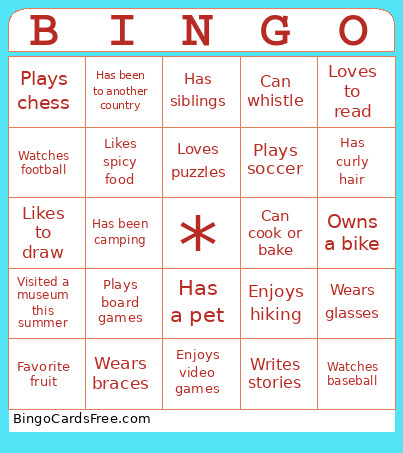 Getting To Know You Bingo Card
