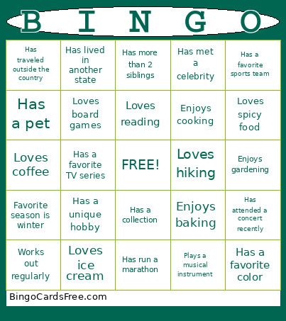 Getting To Know You Bingo Card 2