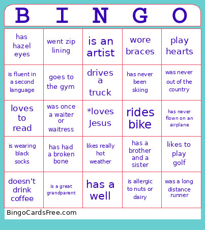 Getting To Know You Bingo Card