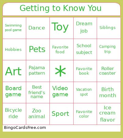 GTKYy Bingo Cards Free Pdf Printable Game, Title: Getting to Know You