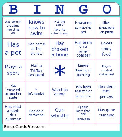 Getting To Know You Bingo Card