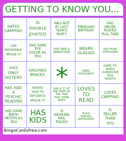 GETTING TO KNOW YOU... Bingo Card