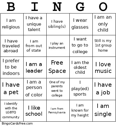 Getting To Know You Bingo Card