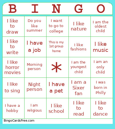 Getting To Know You Bingo Card