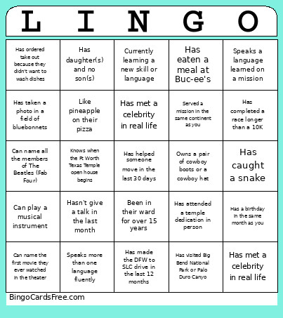 Getting To Know You! Bingo Card